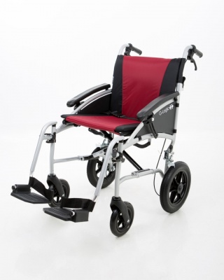 Excel G-Logic Lightweight Transit Wheelchair 20'' Silver Frame and Red Upholstery Wide Seat